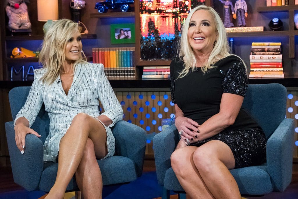 Tamra Judge and Shannon Beador celebrate the season premiere of the Real Housewives of Orange County on WWHL.