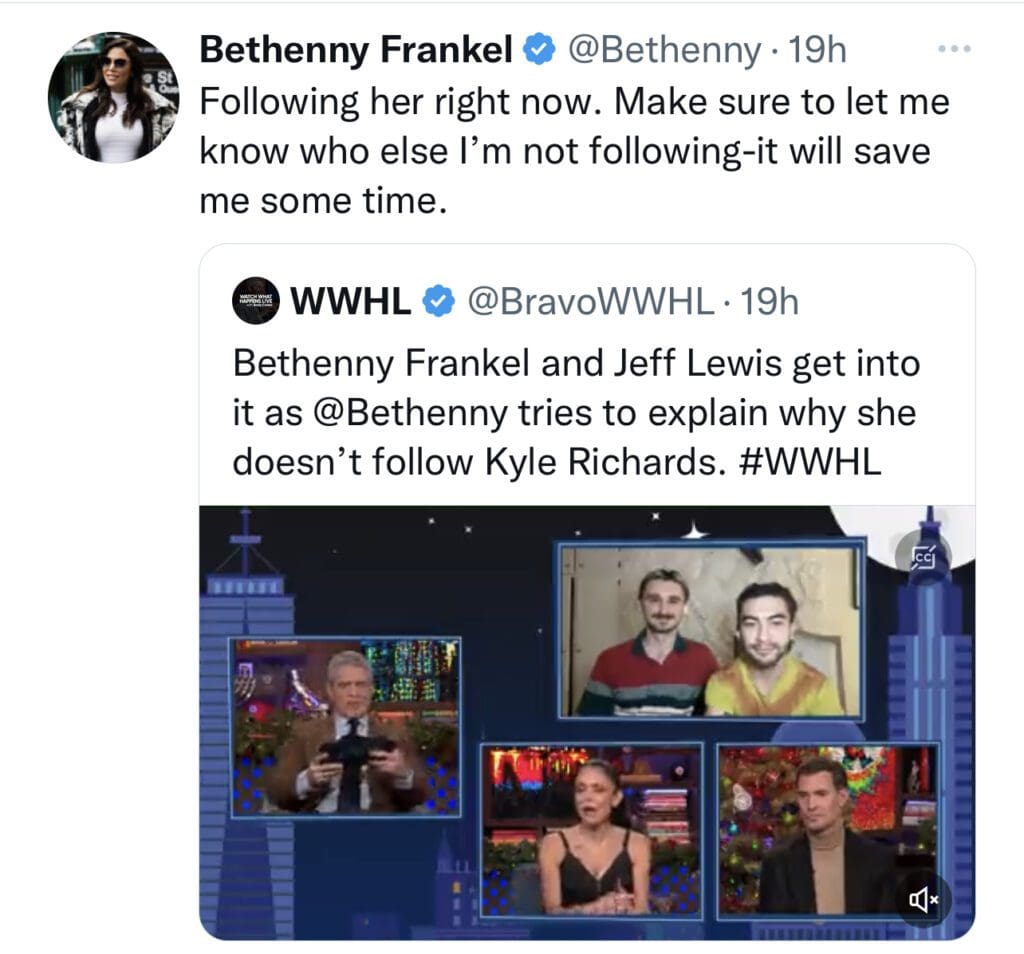 Bethenny Frankel replied to WWHL post