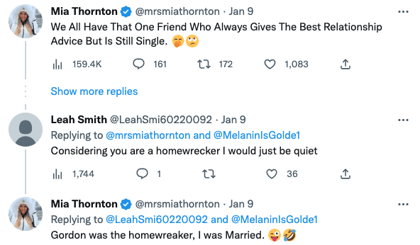 Mia Thornton and Leah Smith twitter conversation 