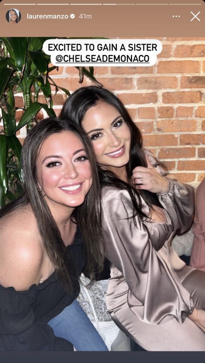 Lauren Manzo celebrates her brother Albie Manzo's engagement with her future sister-in-law Chelsea DeMonaco