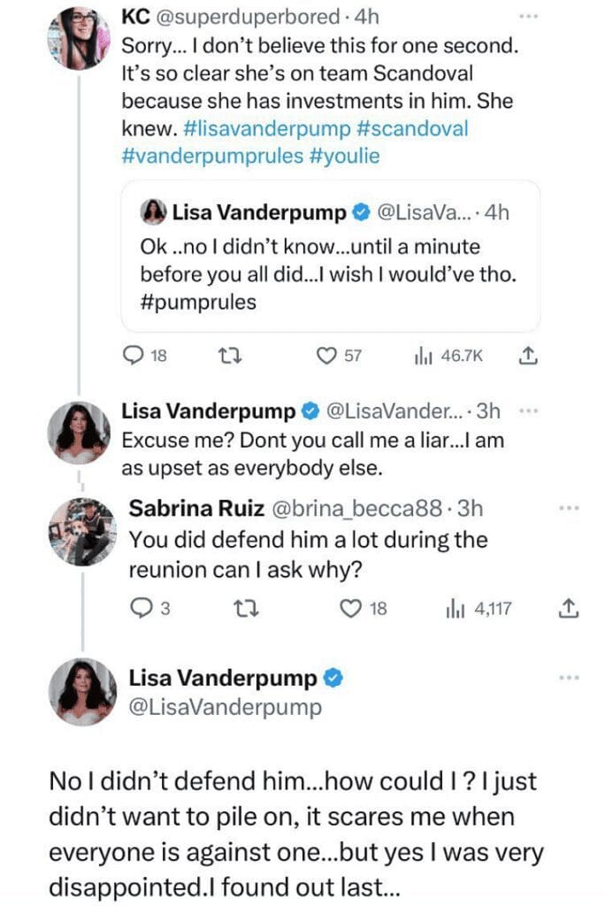 Lisa Vanderpump denies defending Tom Sandoval at Pump Rules reunion