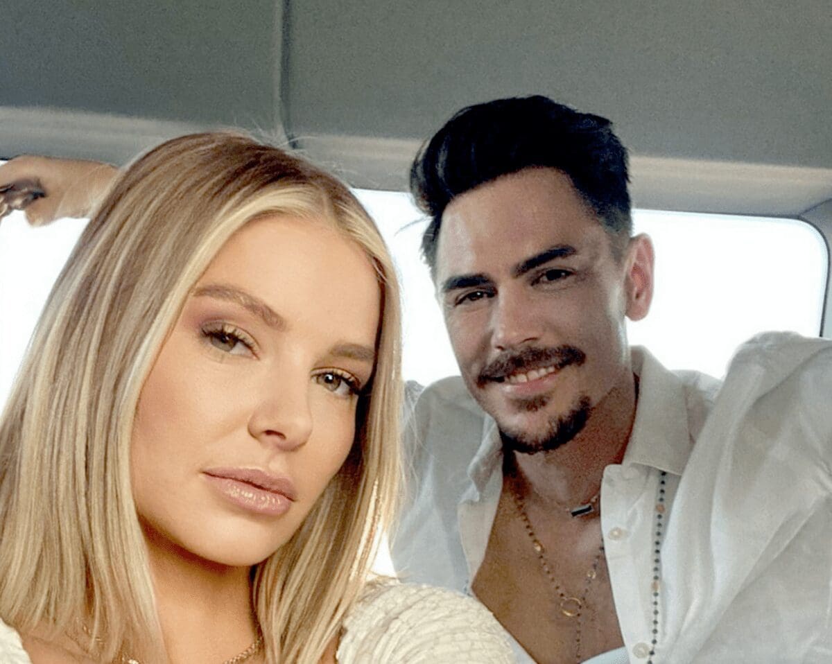 Ariana Madix and Tom Sandoval smile for a selfie during the happier days of their nine year relationship