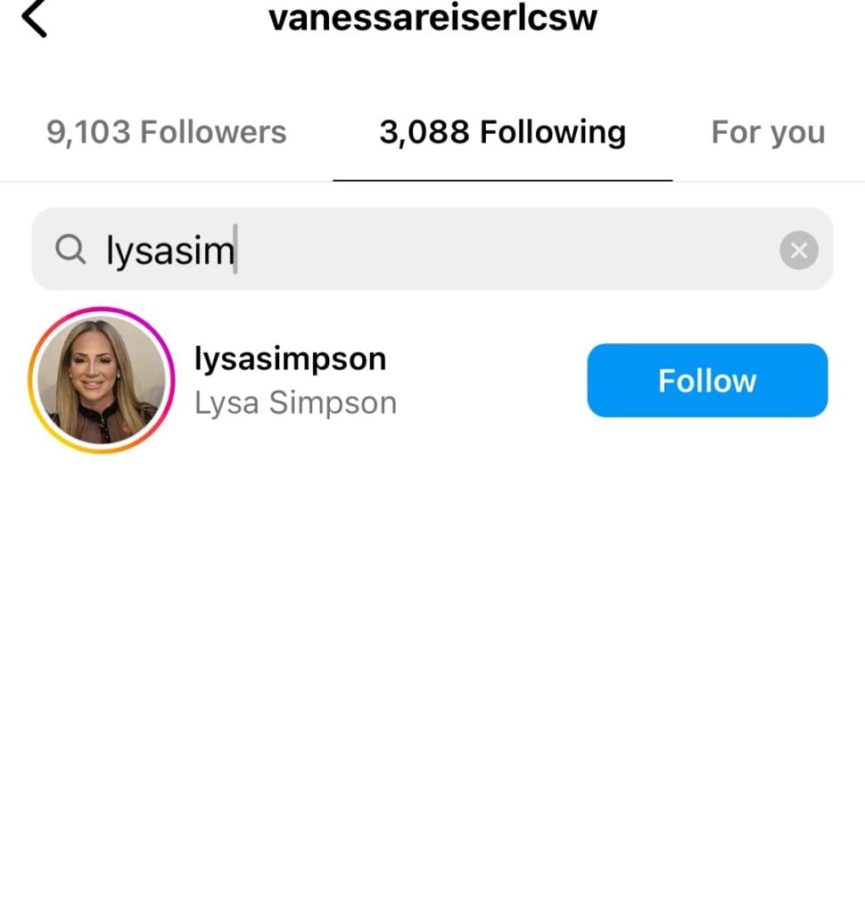 Vanessa Reiser follows Joe and Melissa Gorga plu s their family on Instagram