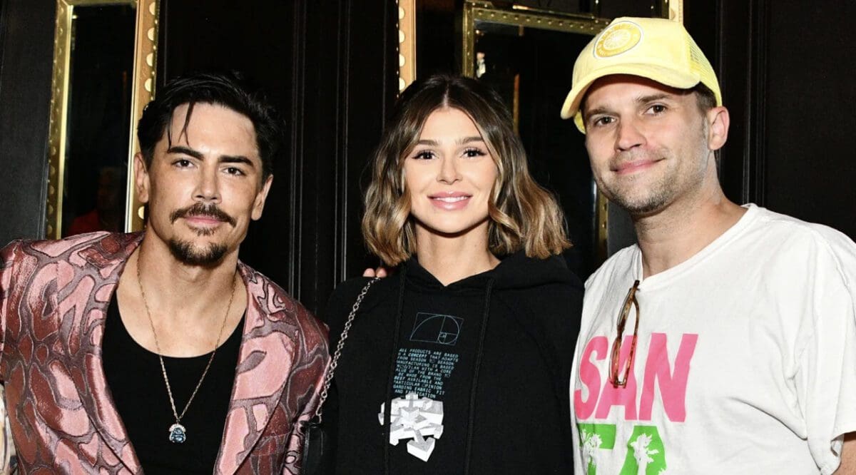 Tom Sandoval and Tom Schwartz pose for photo with co-star Raquel Leviss