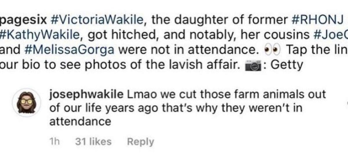 Joseph Wakile calling the Gorgas "farm animals" on Instagram