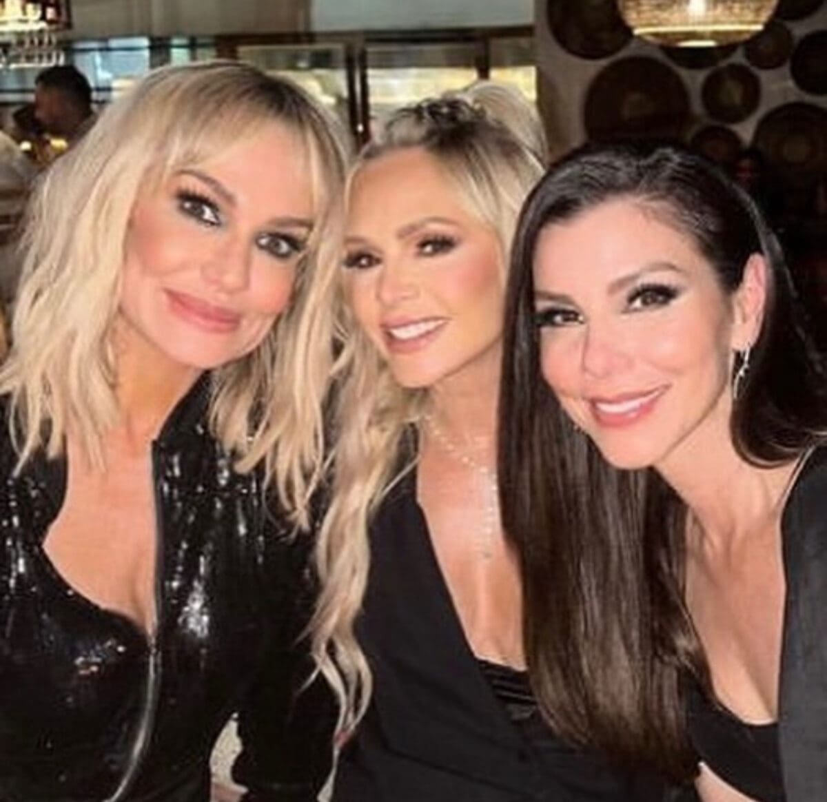 Heather Dubrow poses for a photo with Tamra Judge and Taylor Armstrong at RHOC season 17 reunion