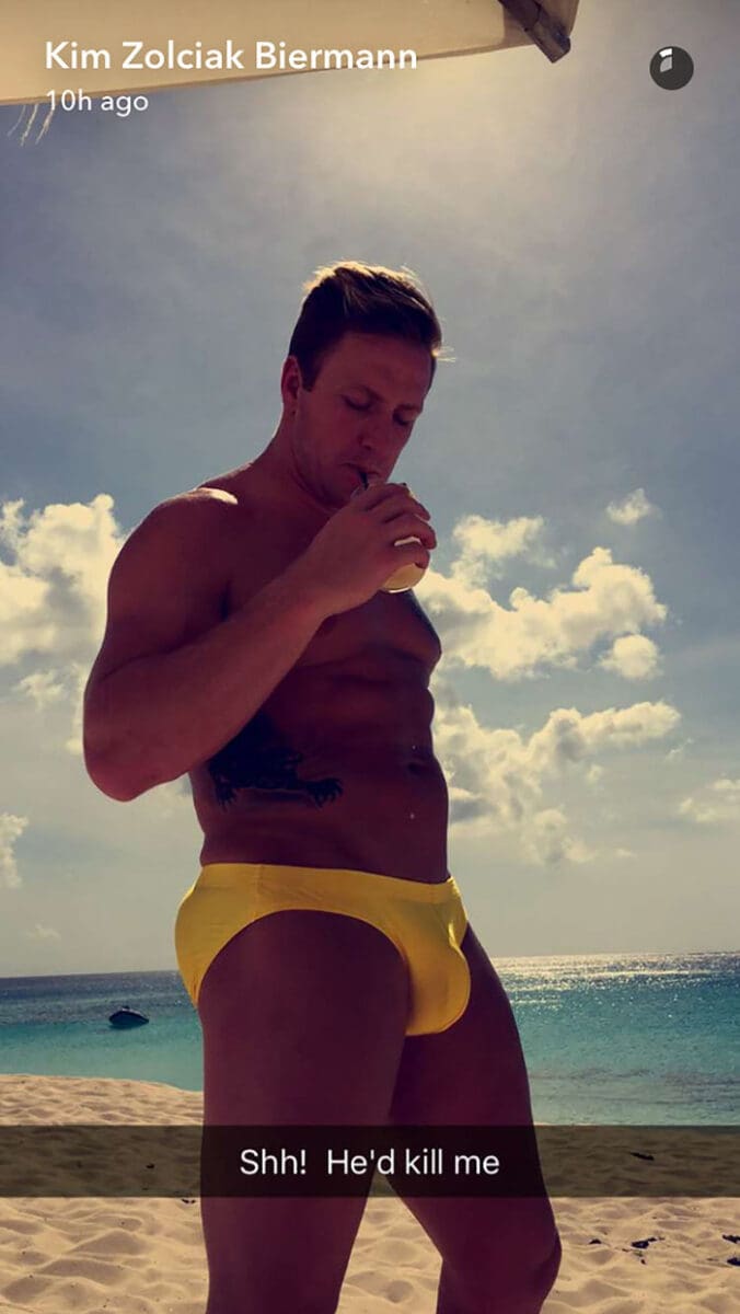 Kroy Biermann in yellow speedo while on family vacation in Turks and Caicos