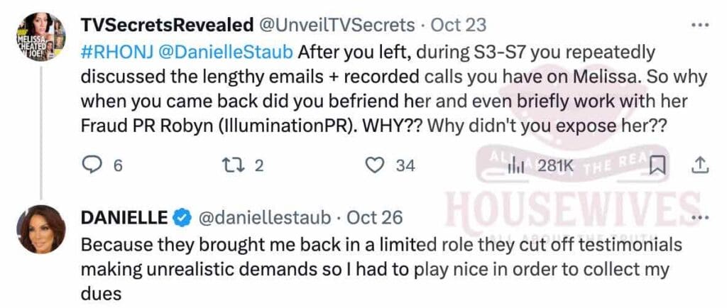 Danielle Staub explains her failure to expose Melissa Gorga on RHONJ