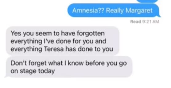 The alleged text messages between RHONJ's Jackie and Margaret.