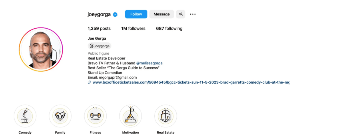 RHONJ star Joe Gorga’s Instagram page promotes link to fake comedy show.