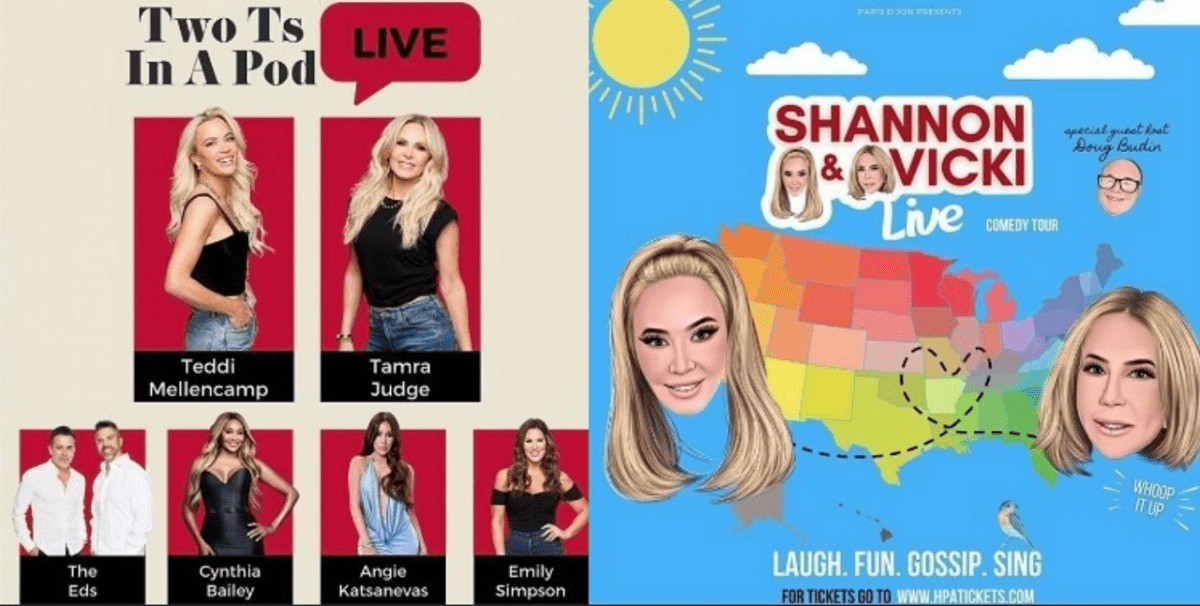 Tamra Judge and Teddi Mellencamp announce their Two Ts in a Pod live shows that same day as Vicki Gunvalson and Shannon Beador announce their live tour