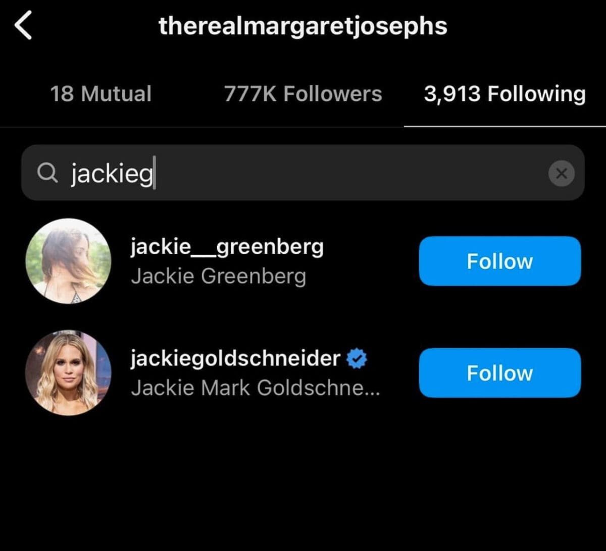 Marge continues to follow Jackie on IG despite their fallout while filming season 14 of RHONJ.