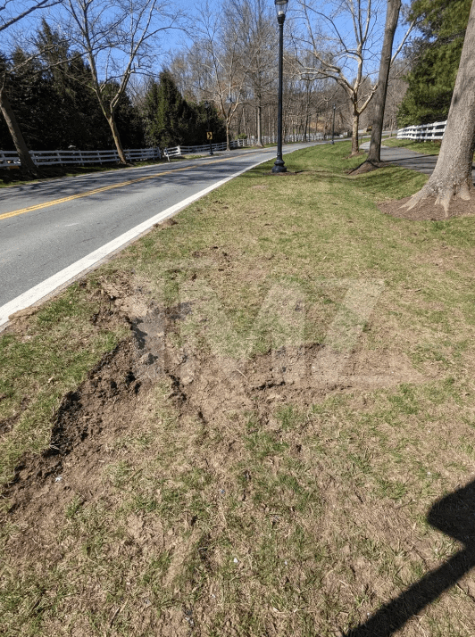 The location where Karen veered off the road in Potomac.