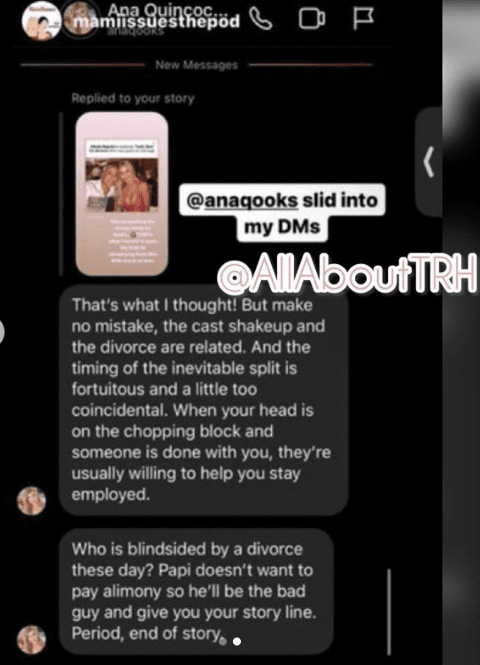RHOM alum Ana Quincoces shares her thoughts on Alexia and Todd's split in DM on Instagram.