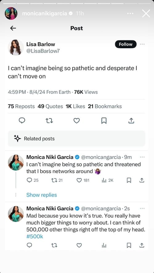 Lisa Barlow calls Monica Garcia "pathetic" and "desperate"