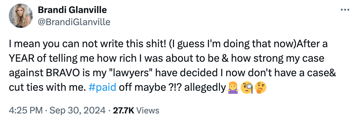 Brandi Glanville Accusses Bravo of Paying Off Her Lawyers After They Drop Her Case
