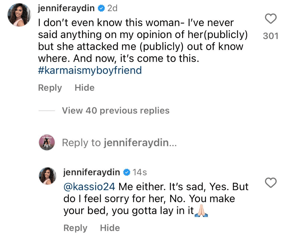 Jennifer Aydin to Tamra Judge: "You Make Your Bed, You Got To Lay In It."